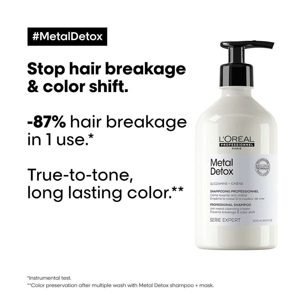 LOreal Professionnel Metal Detox Sulfate Free Shampoo with Glicoamine & Ionene for Hair Breakage 500 ml