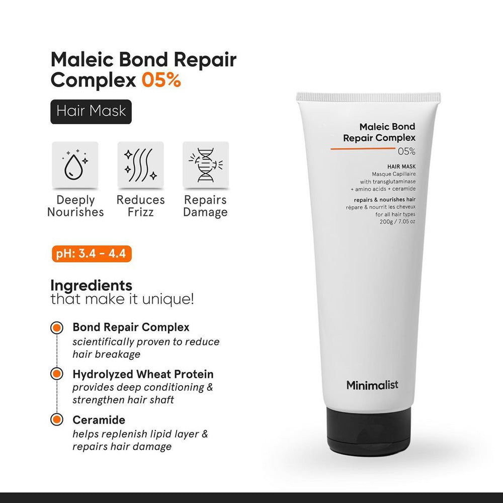 Minimalist Maleic Bond Repair Complex 05% Hair Mask with Transglutaminase, Amino Acids & Ceramides 200 gm