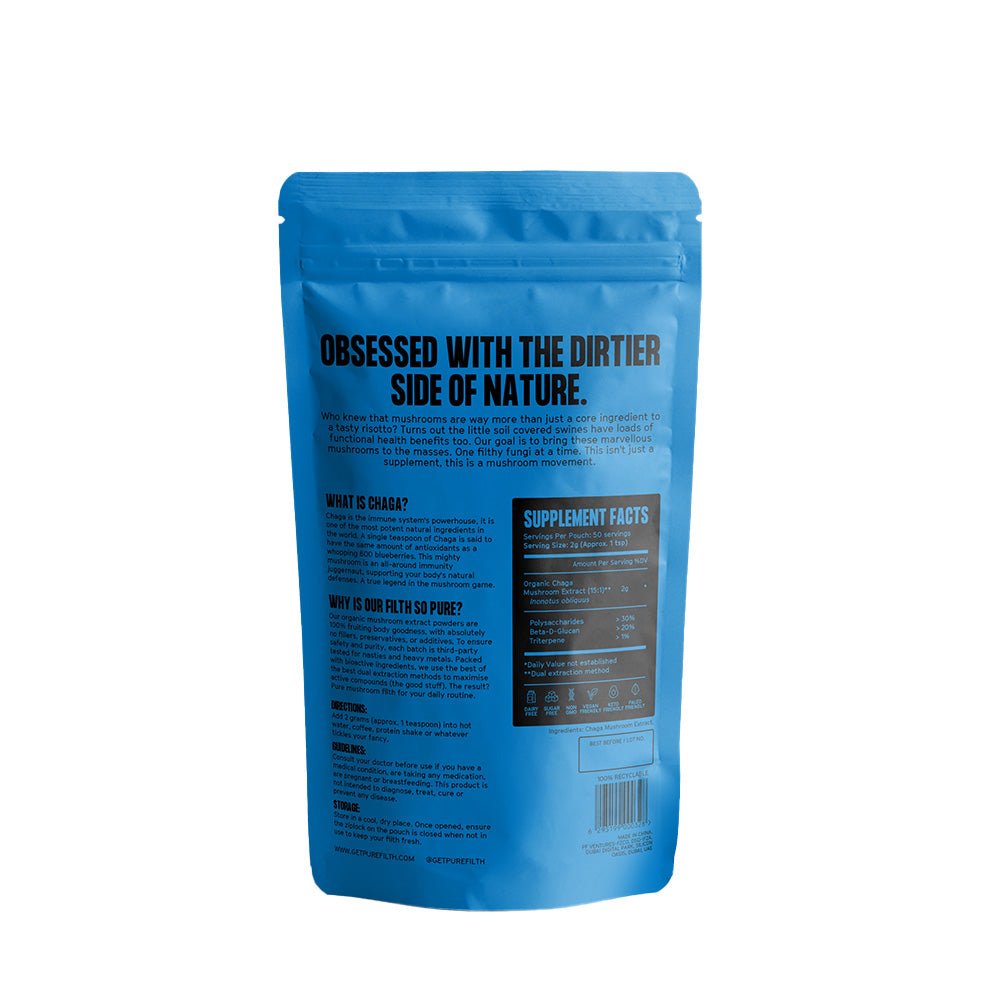 Pure Filth Chaga Mushroom Extract Powder 100g (50 Servings)