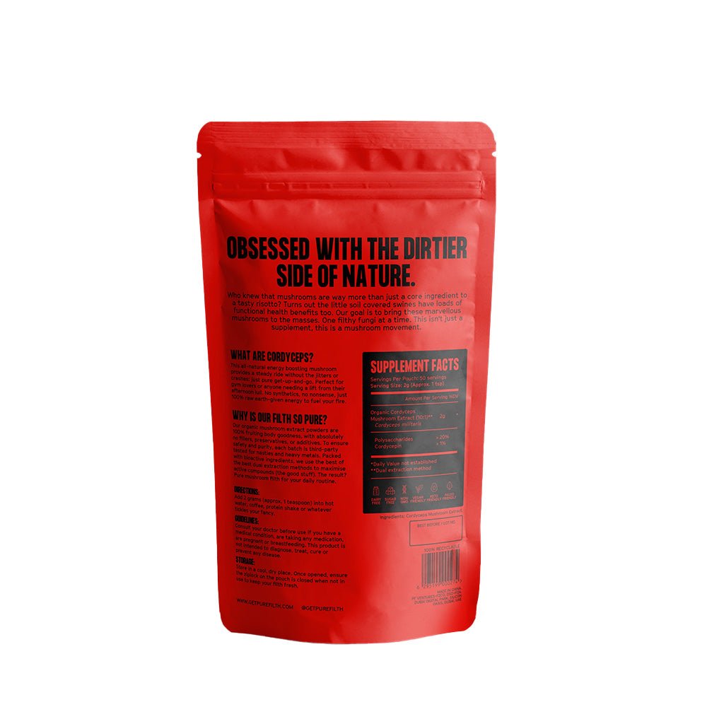 Pure Filth Cordyceps Mushroom Extract Powder 100g (50 Servings)