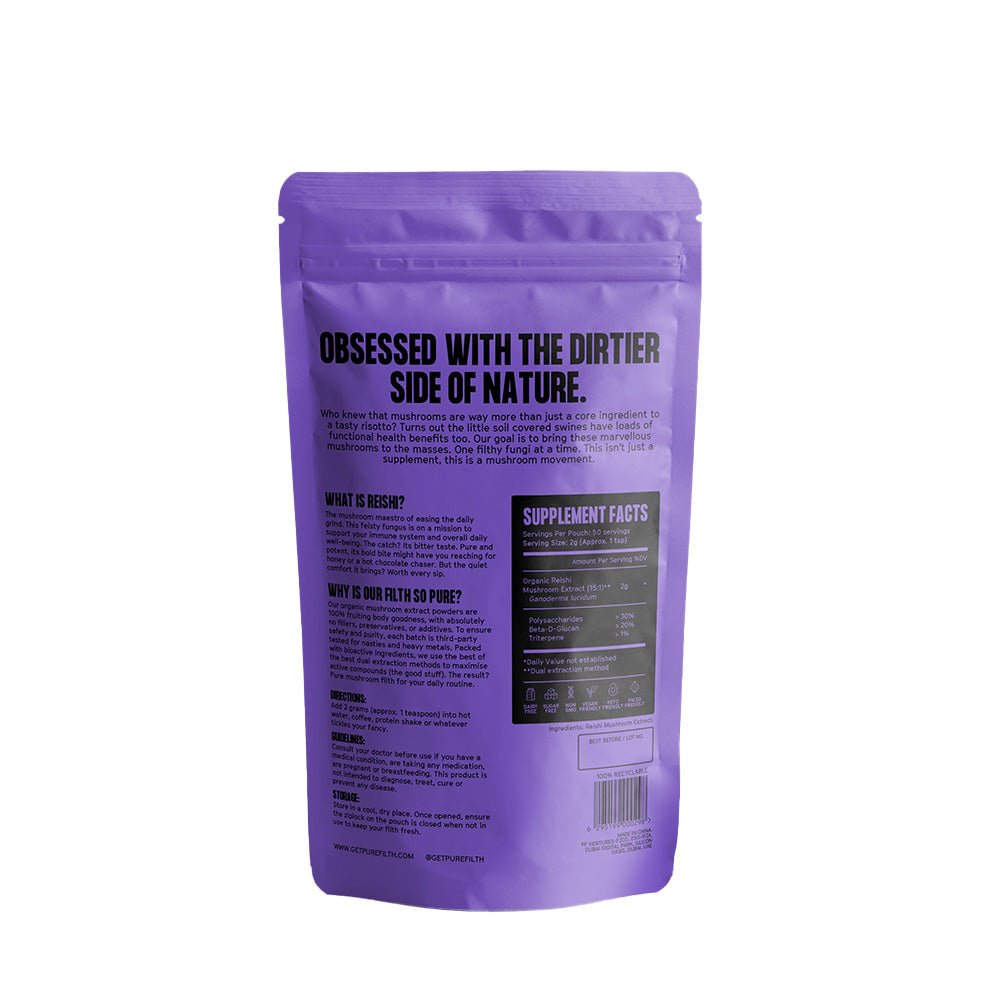 Pure Filth Reishi Mushroom Extract Powder 100g (50 Servings)