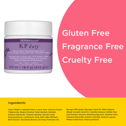 DERMAdoctor KP Duty Exfoliating Body Scrub for Dry, Rough Skin &amp; Keratosis Pilaris with 10% AHAs + BHAs 473g