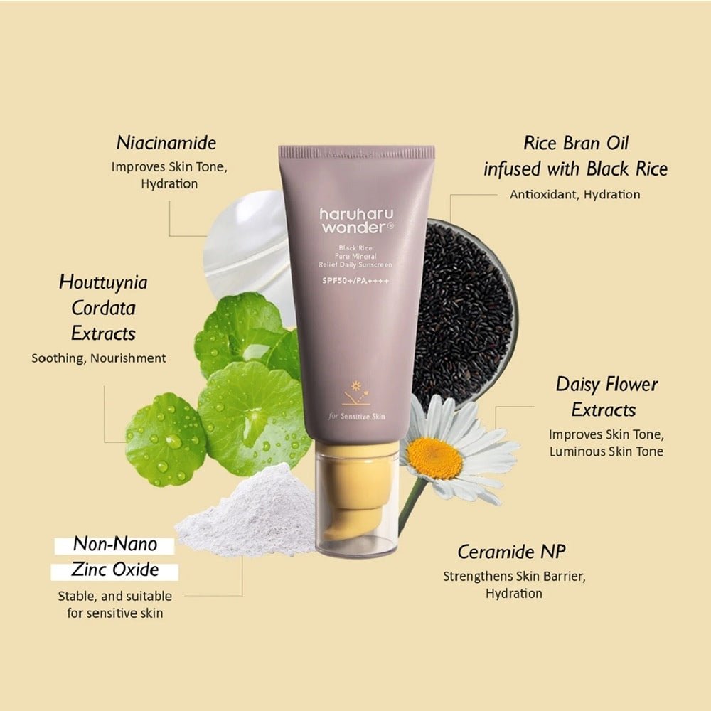 HaruHaru Wonder Black Rice Pure Mineral Relief Daily Sunscreen SPF 50+/PA++++ 50 ml