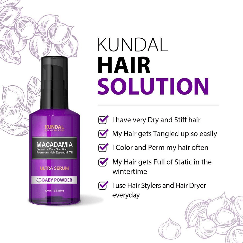 Kundal Macadamia Damage Care Solution Premium Hair Essential Oil Ultra Serum Fuzzy Navel 100 ml