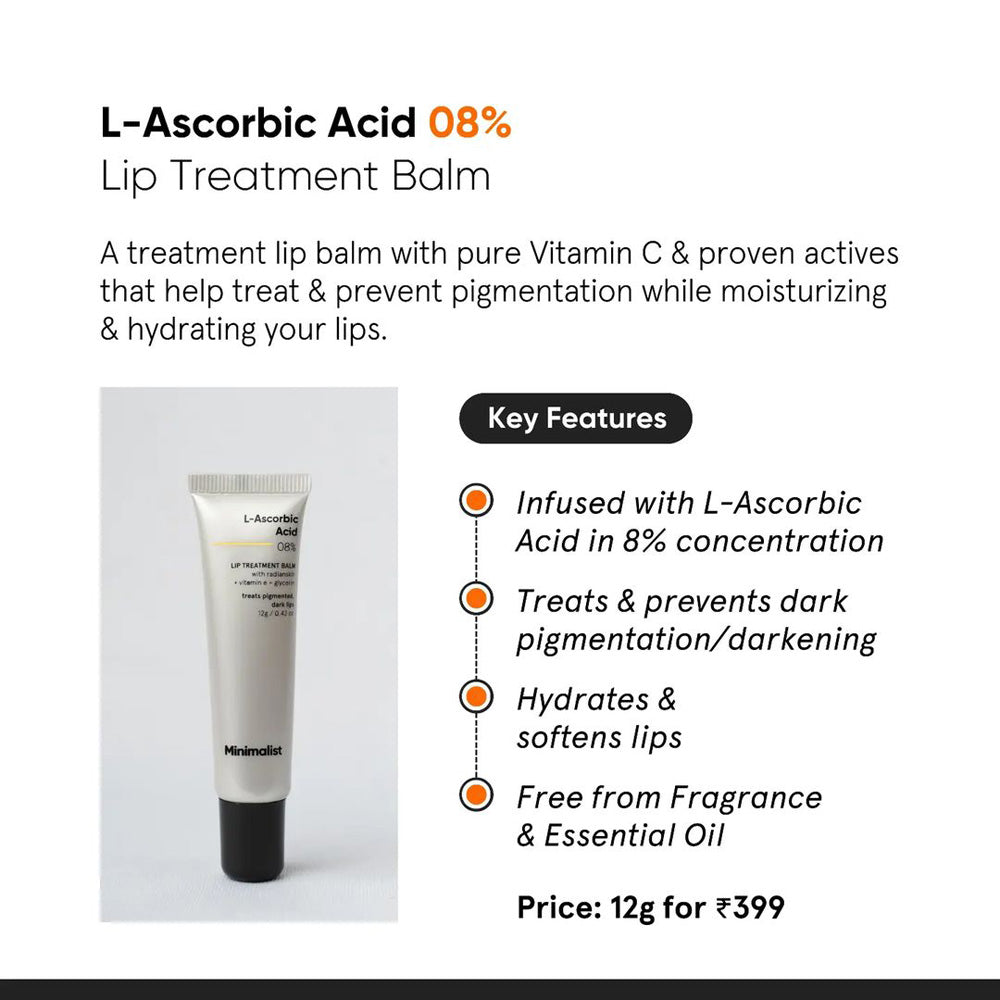 Minimalist 8% L-Ascorbic Acid with Vitamin E, Radianskin &amp; Glycerine Lip Treatment Balm 0.42 Oz / 12 gm