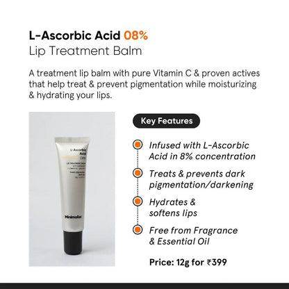 Minimalist 8% L-Ascorbic Acid with Vitamin E, Radianskin &amp; Glycerine Lip Treatment Balm 0.42 Oz / 12 gm