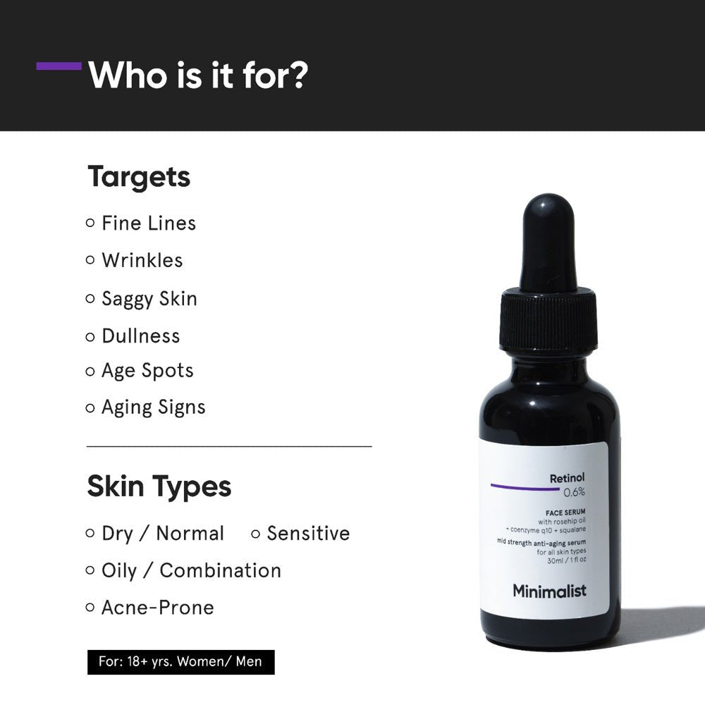 Minimalist Retinol 0.6% Mid-Strength Anti Aging Face Serum 30 ml