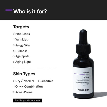 Minimalist Retinol 0.6% Mid-Strength Anti Aging Face Serum 30 ml