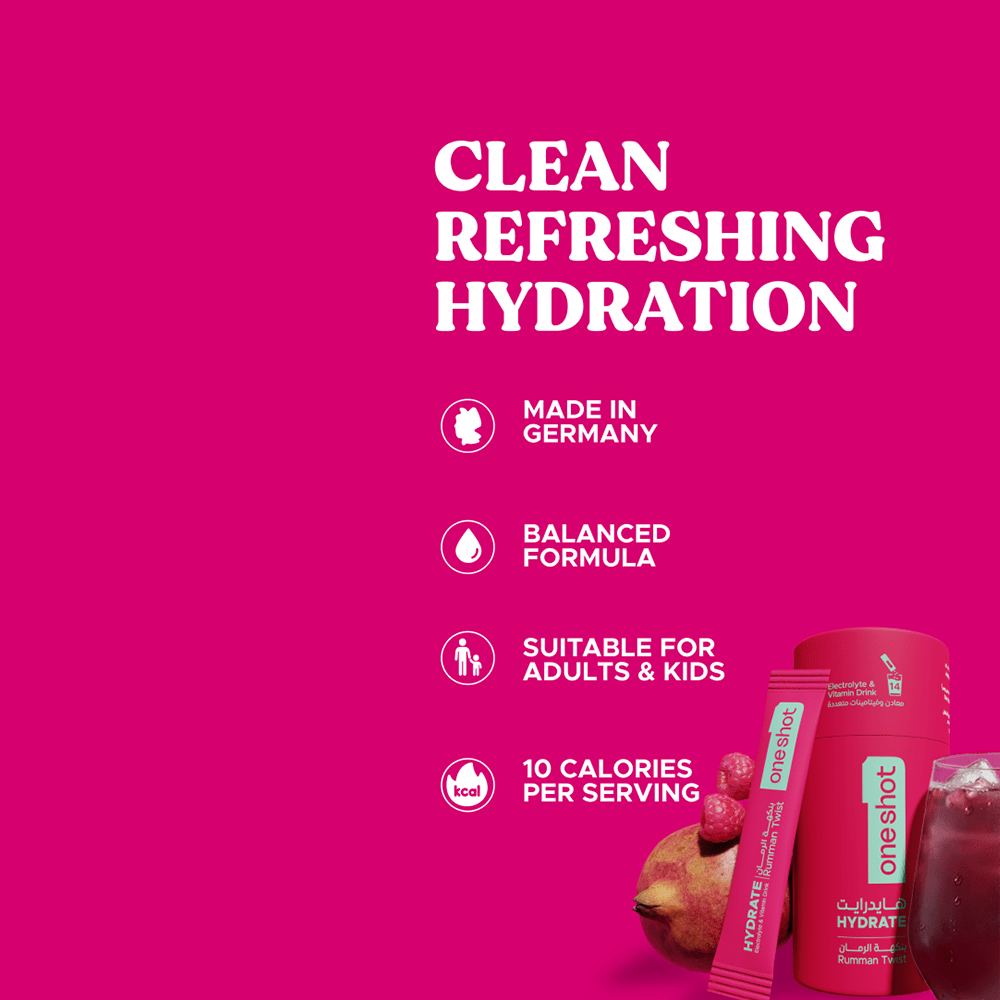 Oneshot Hydrate Electrolyte &amp; Vitamin Drink Mix Rumman (Pomegranate) Twist (14 Sticks)