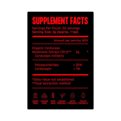 Pure Filth Cordyceps Mushroom Extract Powder  100g (50 Servings)