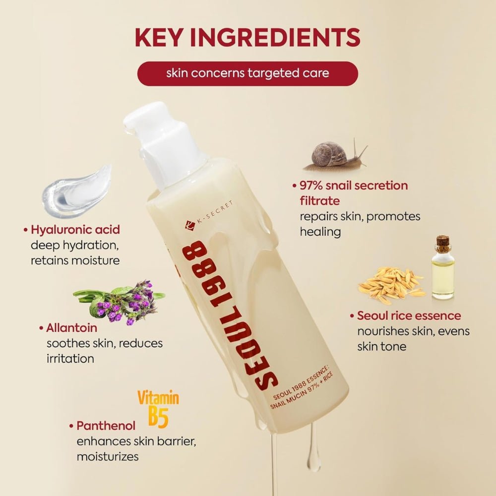 SEOUL 1988 Essence - Snail Mucin 97% + Rice 100ml