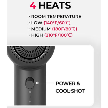 Tymo Airhype Lite High-Speed Hair Dryer Gray 3 Nozzles 240V